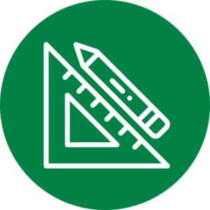 green circle with icon of ruler and pencil