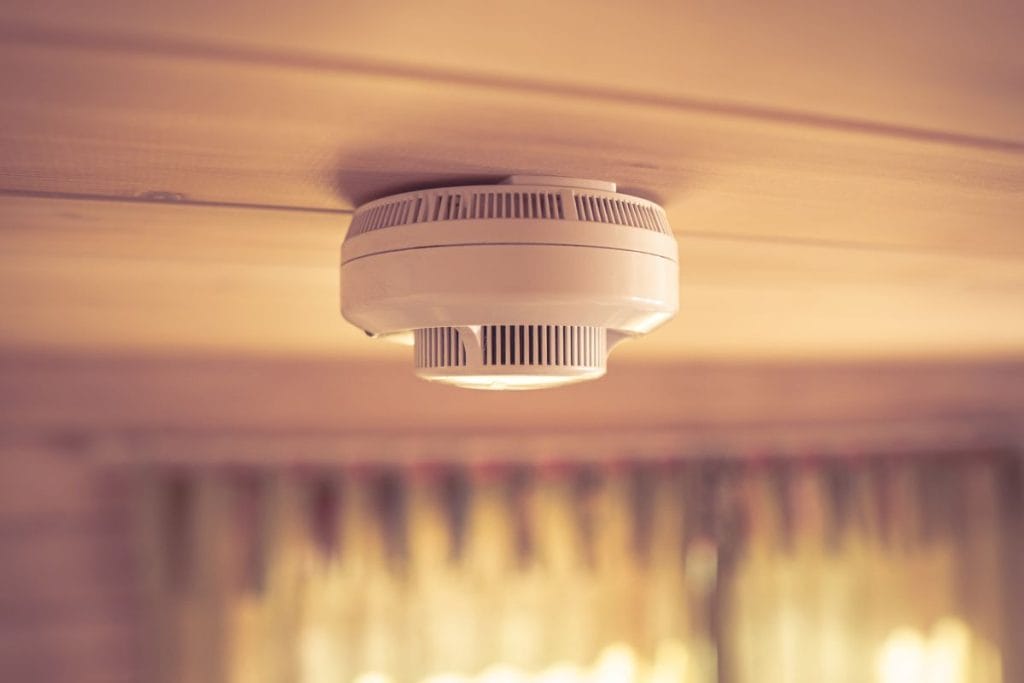 Carbon monoxide detector mounted on a ceiling in a Mercer County, NJ home